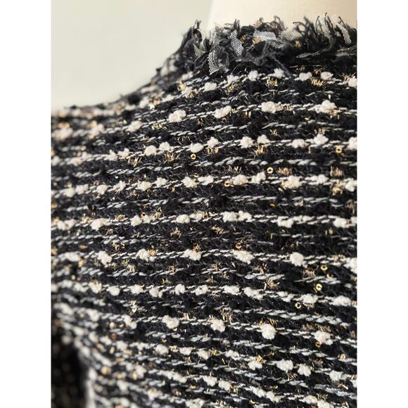 McGinn Black White Wool Tweed Fringe Drape Collar Blazer Jacket Size Small - Picture 5 of 8